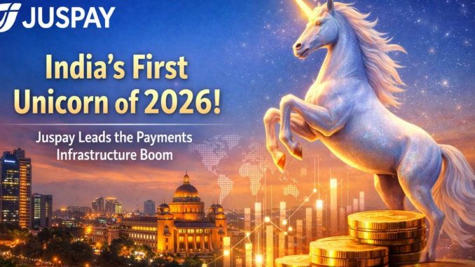 Illustration depicting India’s digital payments infrastructure with interconnected data flows and transaction nodes, symbolising Juspay’s rise as India’s first unicorn of 2026.